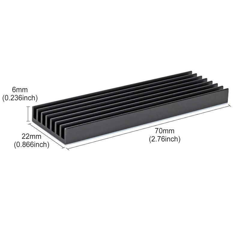 Manesi 4Pcs Black Aluminum Heat Sink with Thermal Conductive Adhesive Tape, 70×22×6mm Heatsink Cooler for Cooling M.2 Drive PC/PS5 SSD - Image 3